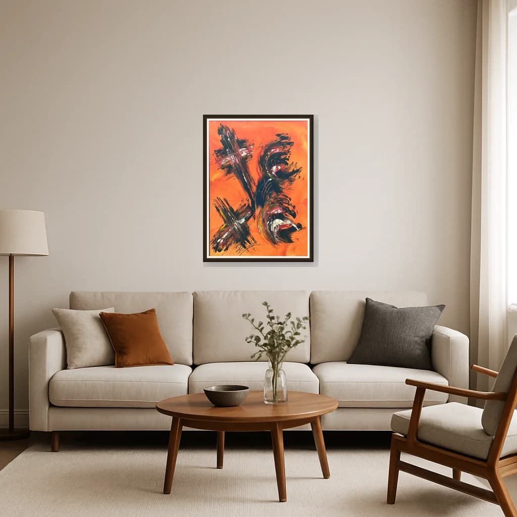 Tableau Abstrait orange contemporain – tableau abstrait peint à la main par Ahmed Belmkadem – vue 3