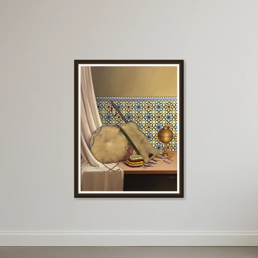 Tableau Marocain instruments traditionnels – tableau nature morte peint à la main par Saleh Bakri – vue 2