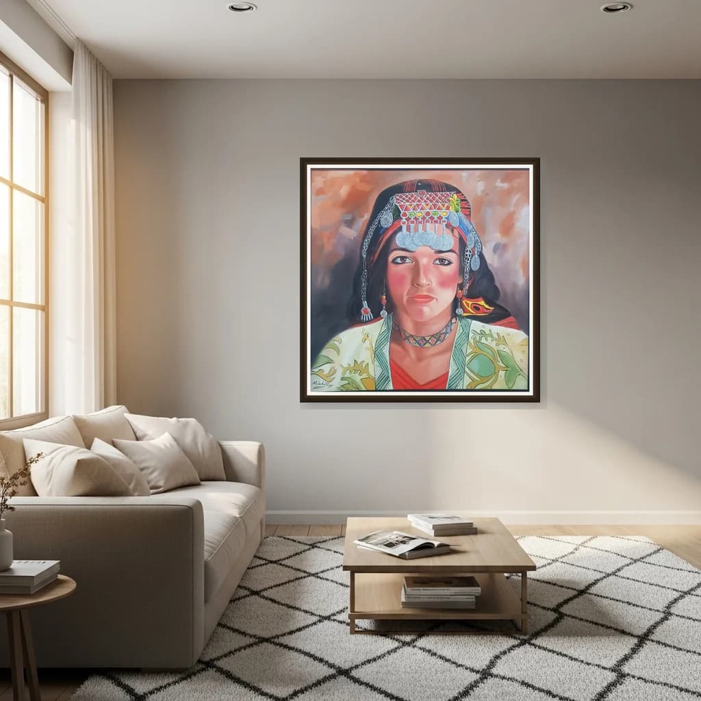 Tableau Portrait femme berbère – tableau expressioniste peint à la main par Mohamed Al Ichati – vue 3