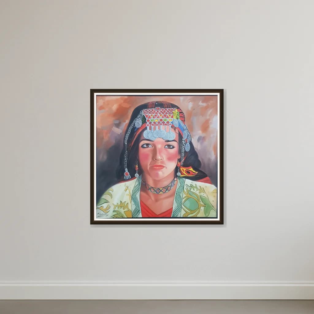 Tableau Portrait femme berbère – tableau expressioniste peint à la main par Mohamed Al Ichati – vue 2