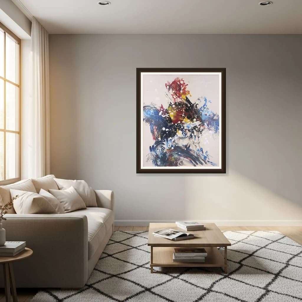 Tableau Abstrait explosion de couleurs – tableau abstrait peint à la main par Ahmed Belmkadem – vue 3