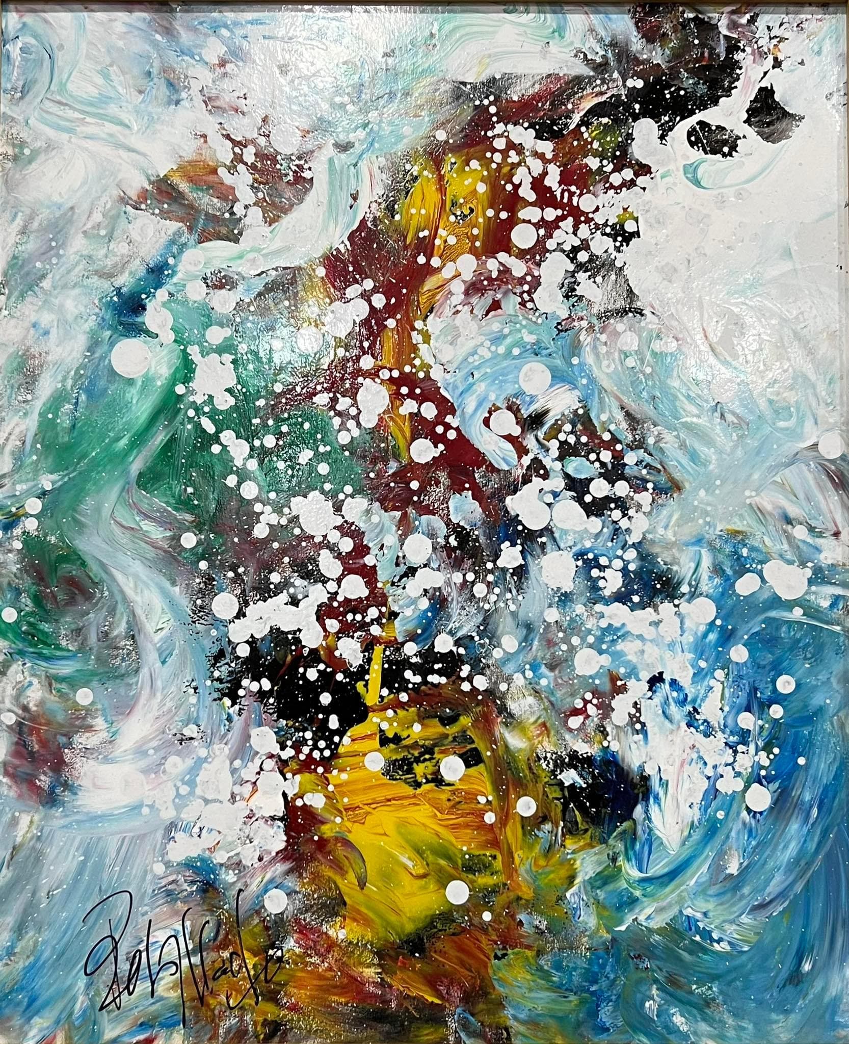 Tableau abstrait marocain - tourbillon sur fond noir