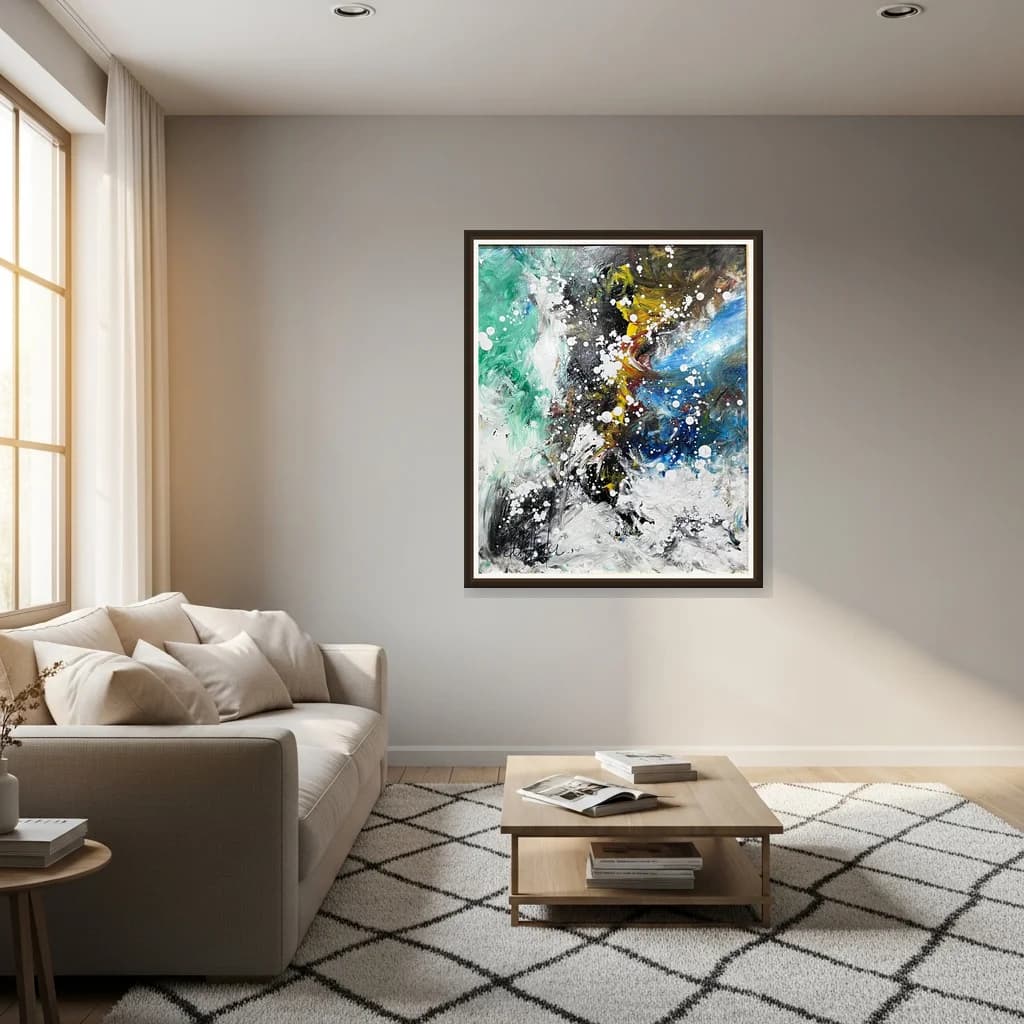 Tableau Abstrait éclats de couleurs – tableau abstrait peint à la main par Ahmed Belmkadem – vue 3