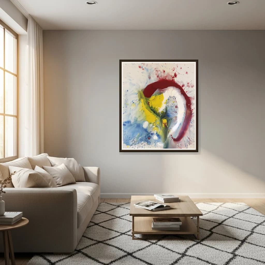 Tableau Abstrait courbes colorées – tableau abstrait peint à la main par Ahmed Belmkadem – vue 3
