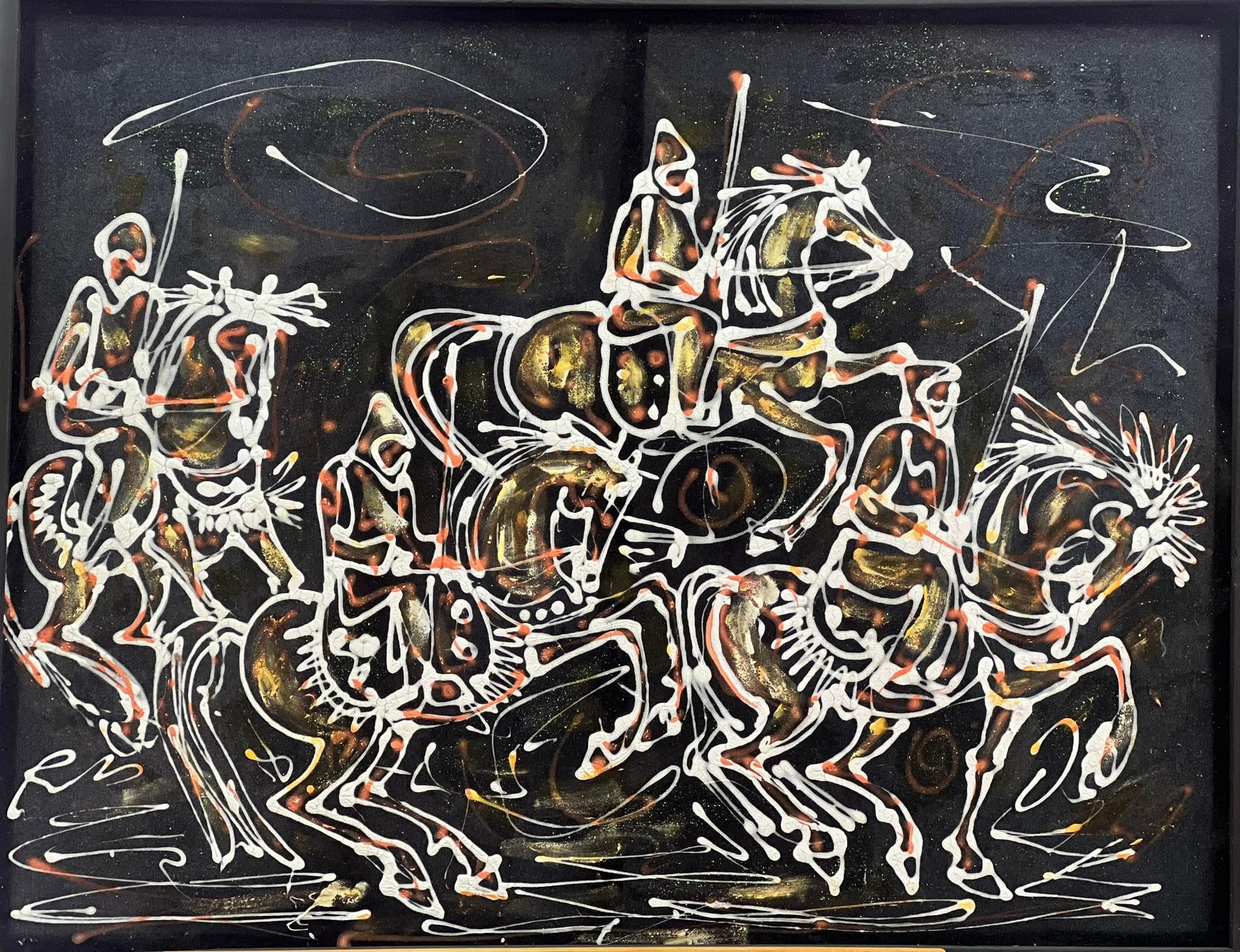 Tableau Abstrait cavaliers marocains – tableau figuratif peint à la main par Mohamed Rehmi