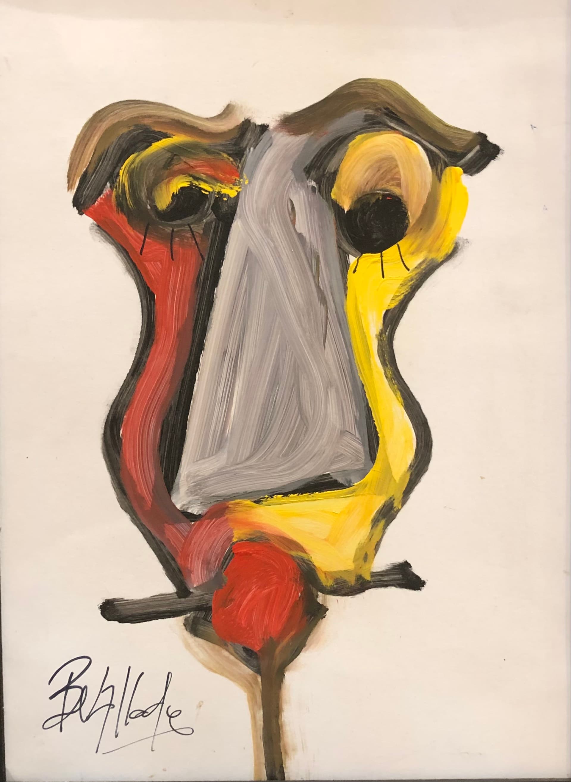 Tableau expressionniste marocain - visage cubiste gris et ocre