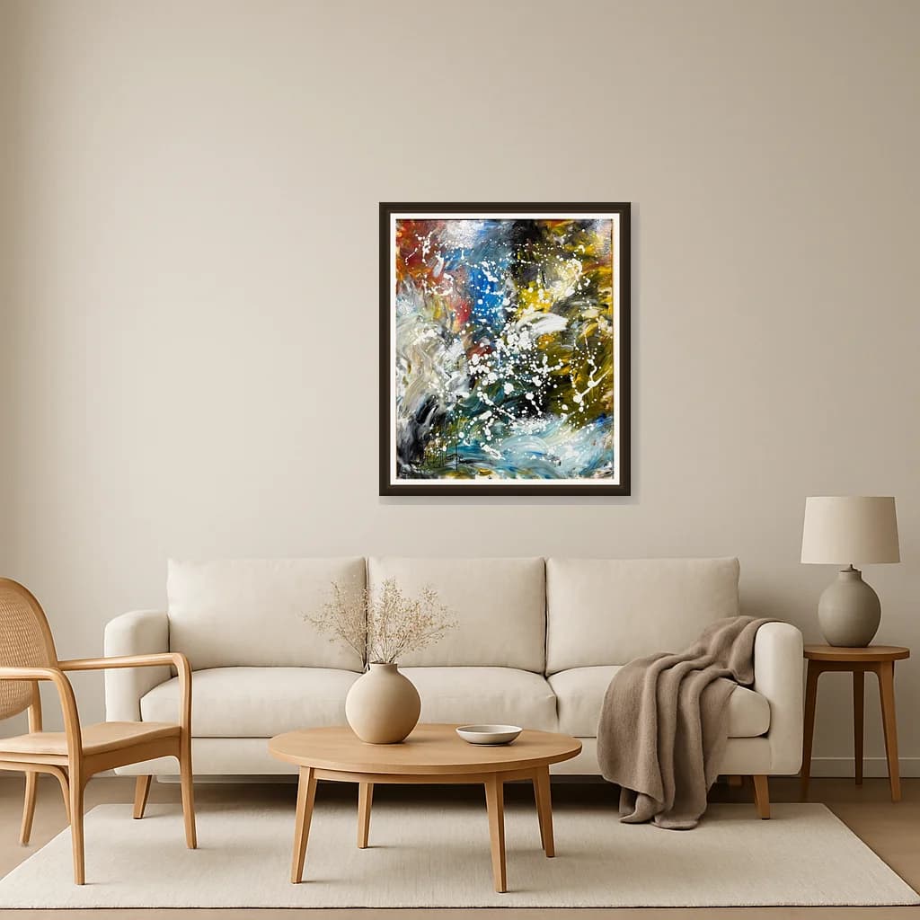 Tableau Abstrait éclats de couleur et mouvement – tableau abstrait peint à la main par Ahmed Belmkadem – vue 3