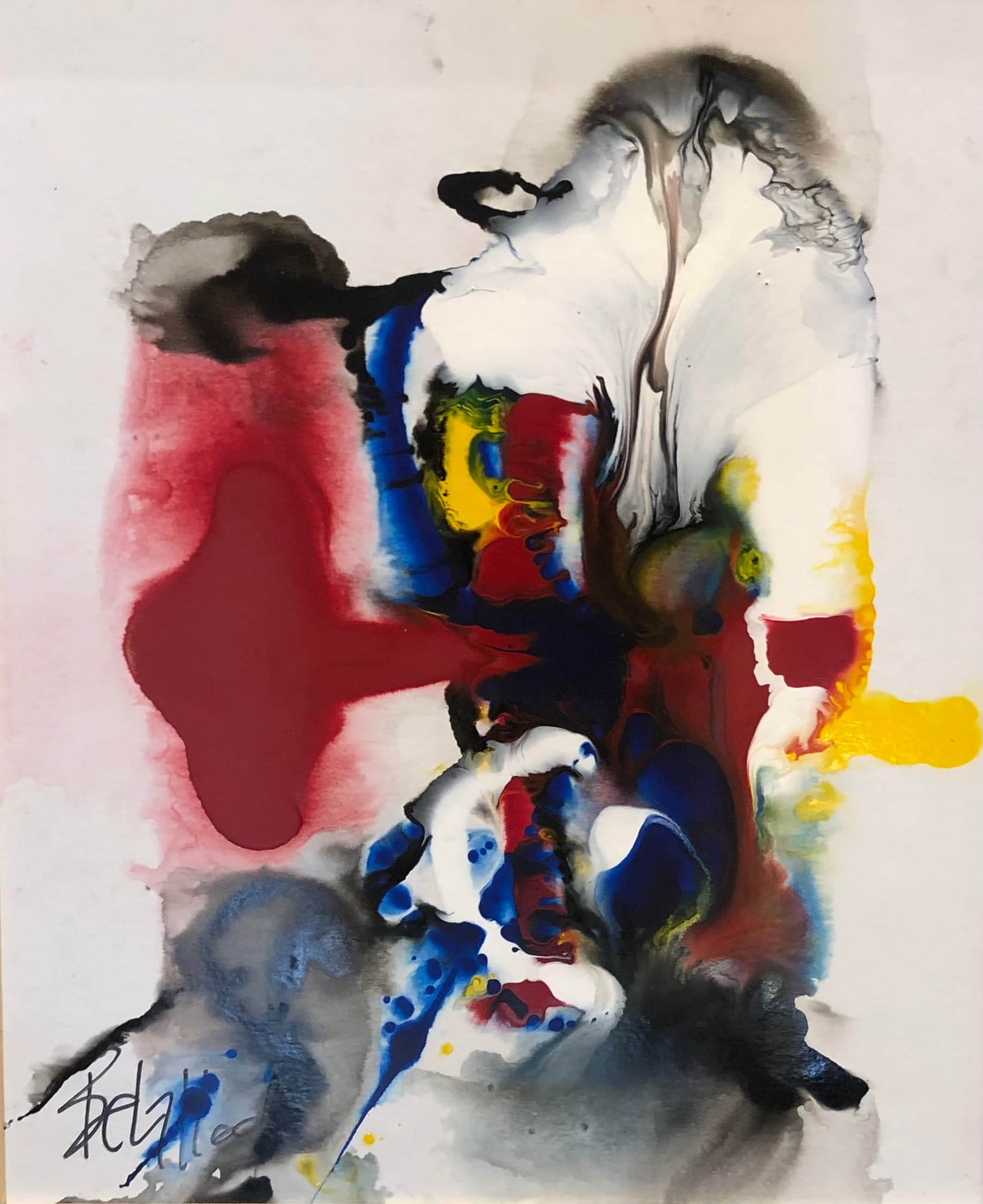 Tableau abstrait marocain - fusion rouge bleu et jaune