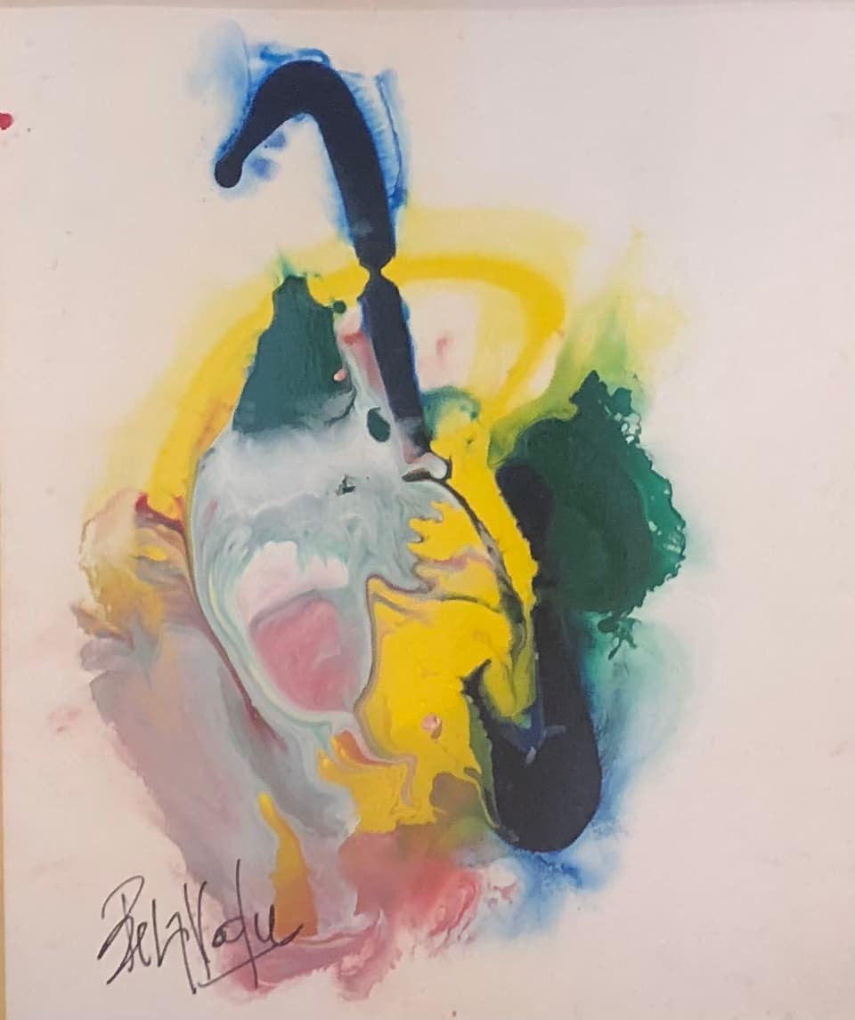 Tableau abstrait marocain - coulées grises et jaunes