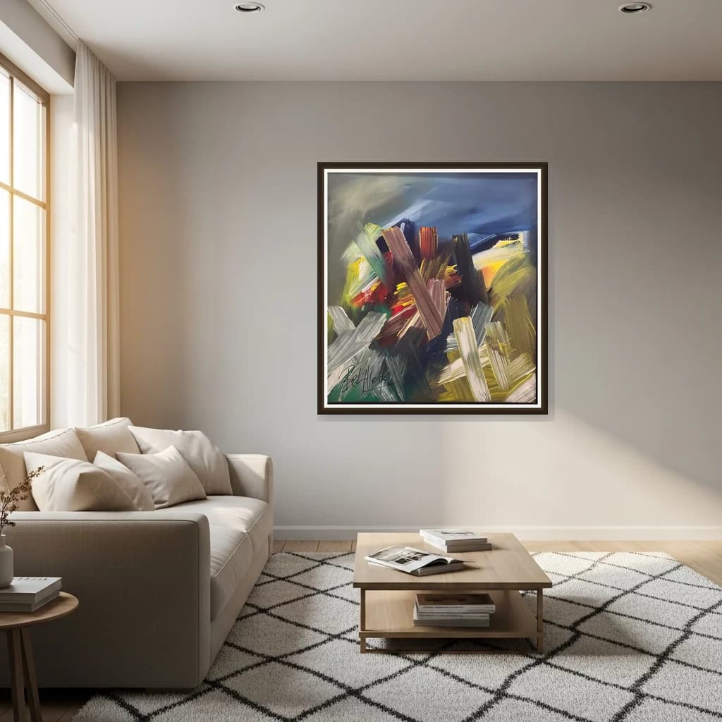 Tableau Abstrait touches colorées – tableau abstrait peint à la main par Ahmed Belmkadem – vue 3