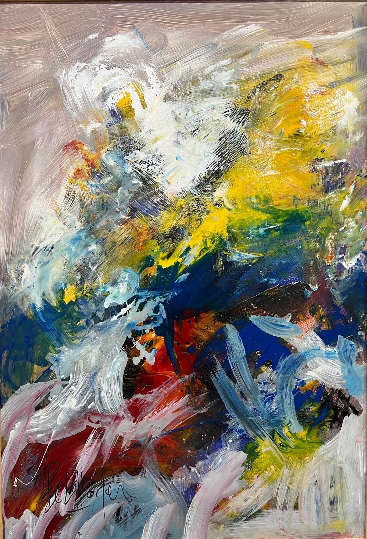 Tableau abstrait marocain - tourbillon bleu et vert