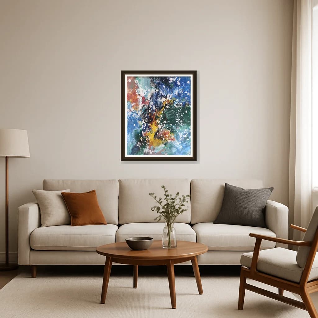 Tableau Abstrait éclats de couleurs – tableau abstrait peint à la main par Ahmed Belmkadem – vue 3