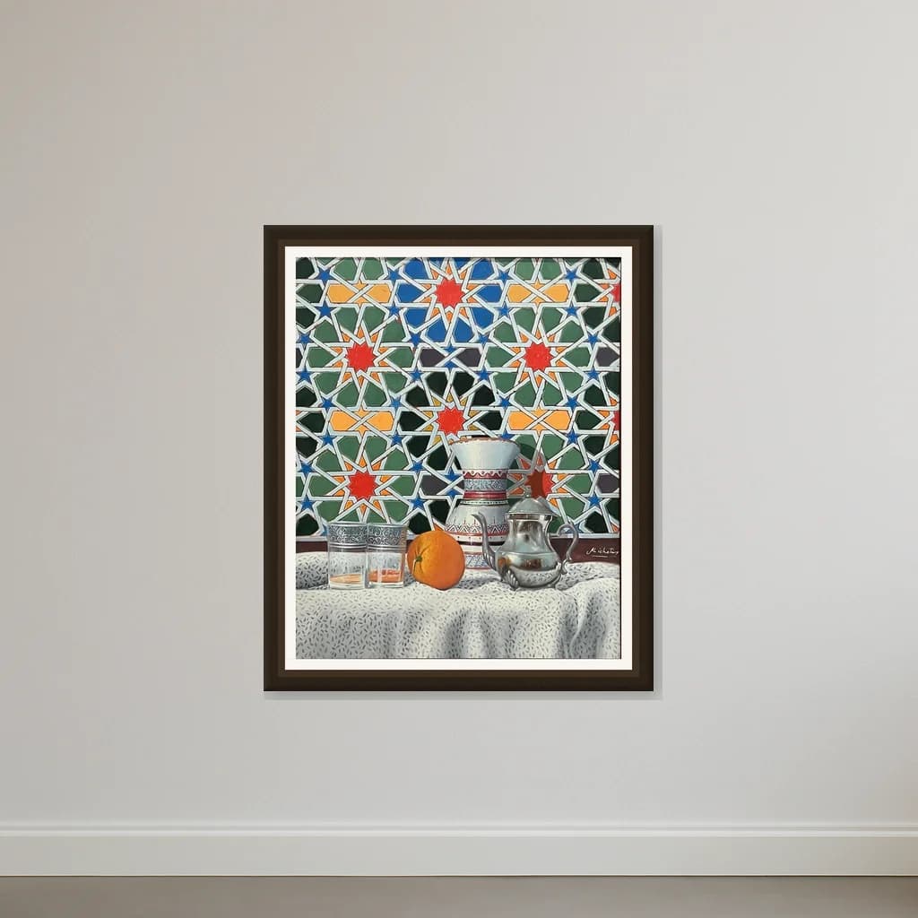 Tableau Marocain Nature morte thé – tableau nature morte peint à la main par Mohamed Al Ichati – vue 2