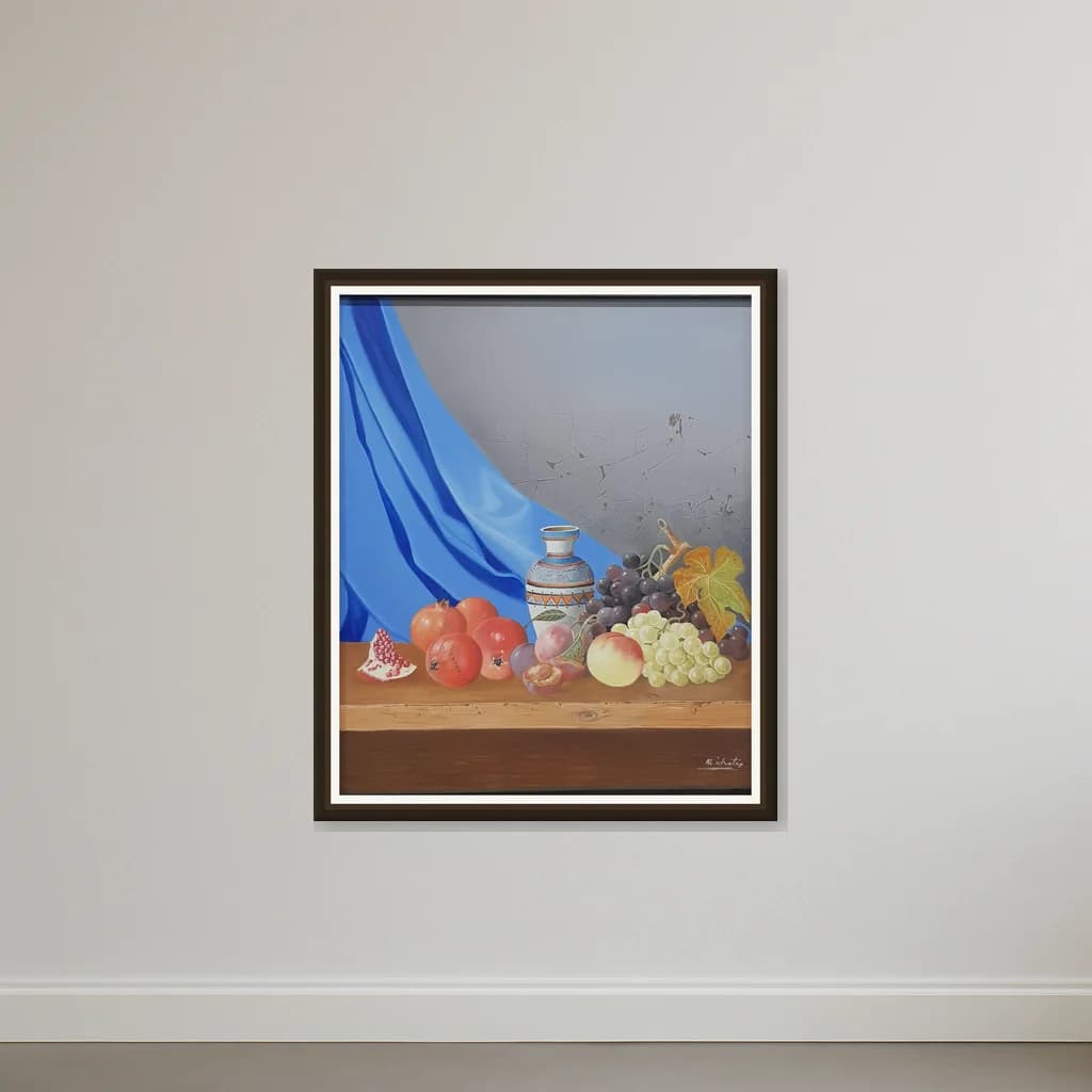 Tableau Nature morte fruits et vase marocain – tableau nature morte peint à la main par Mohamed Al Ichati – vue 2