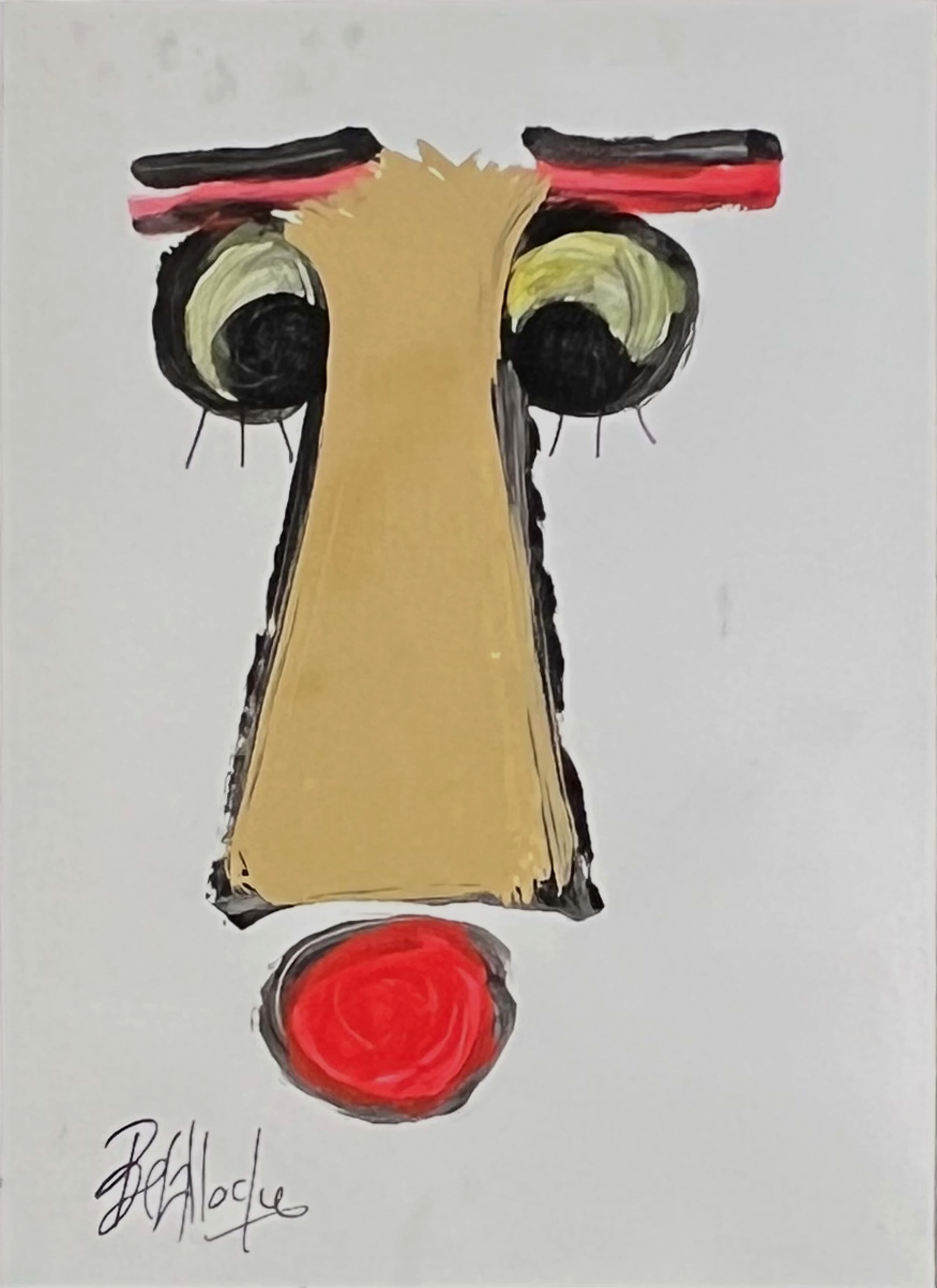 Tableau expressionniste marocain - masque cubiste au nez rouge
